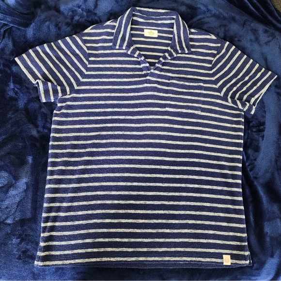 Marine Layer‎ Mens Large Blue Polo Striped Terry Cloth Beach Resort Casual - Picture 8 of 12